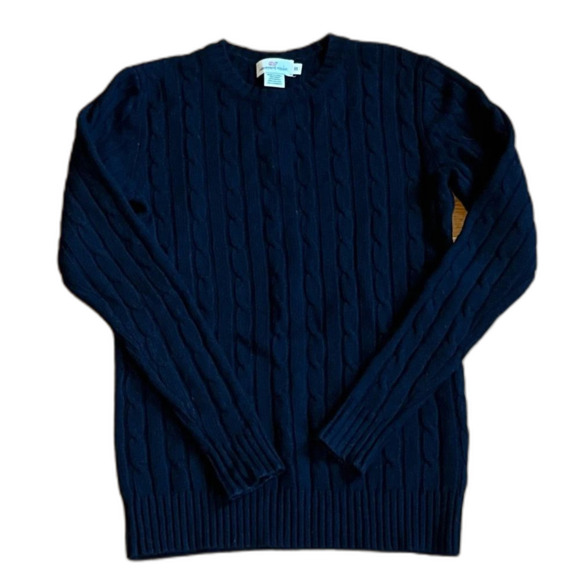 Vineyard Vines Navy Crew Neck Cable Knit Long Sleeved Sweater XS - Picture 1 of 5